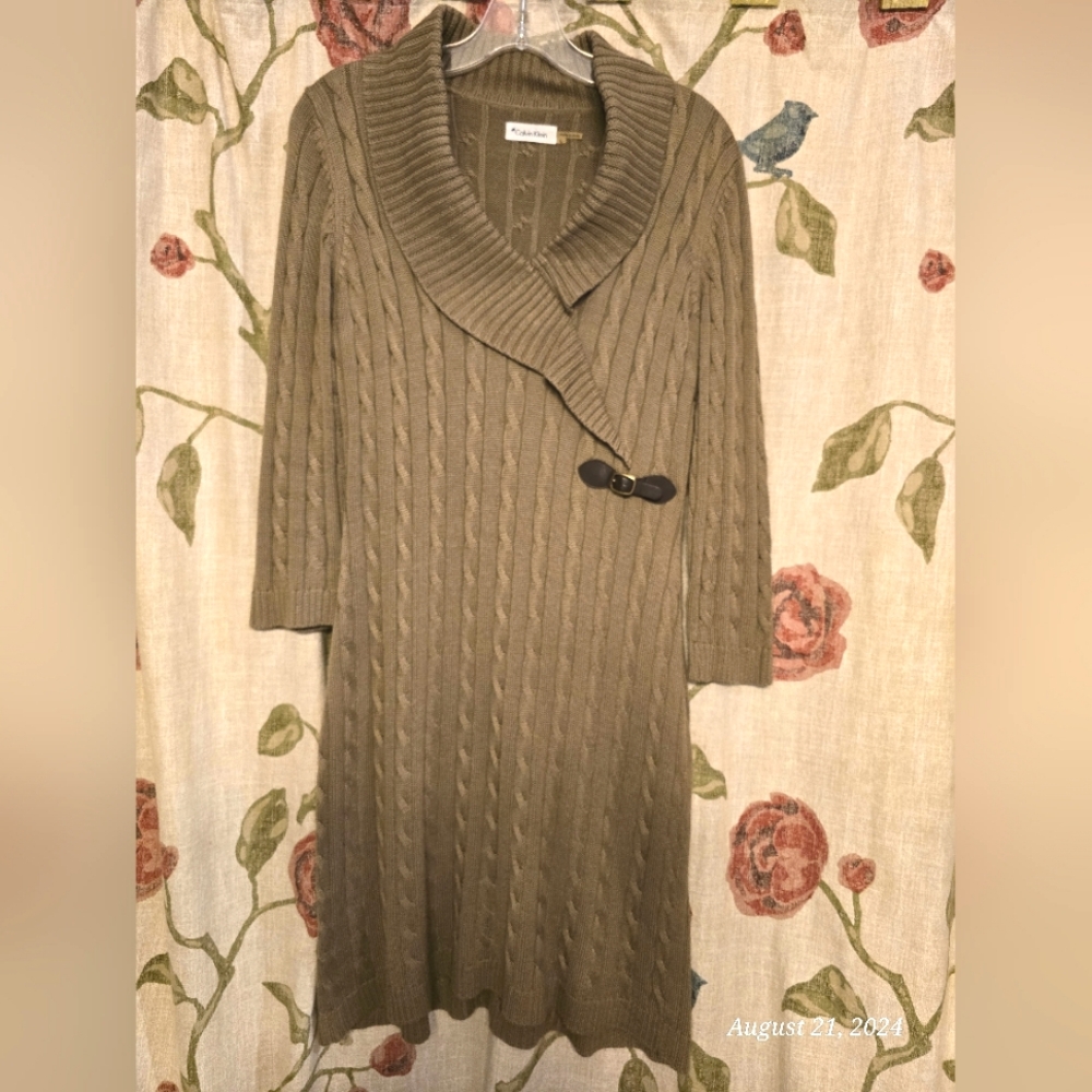 Calvin Klien sweater dress, Women's size LG Large, olive green